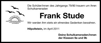 Traueranzeige von Frank Stude von Nürnberger Nachrichten