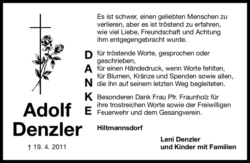 Traueranzeigen von Adolf Denzler trauer.nn.de
