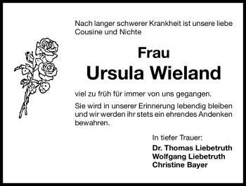 Traueranzeige von Ursula Wieland von Nürnberger Nachrichten