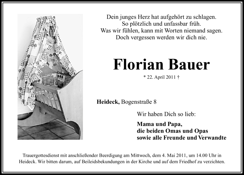  Traueranzeige für Florian Bauer vom 02.05.2011 aus Nürnberger Nachrichten