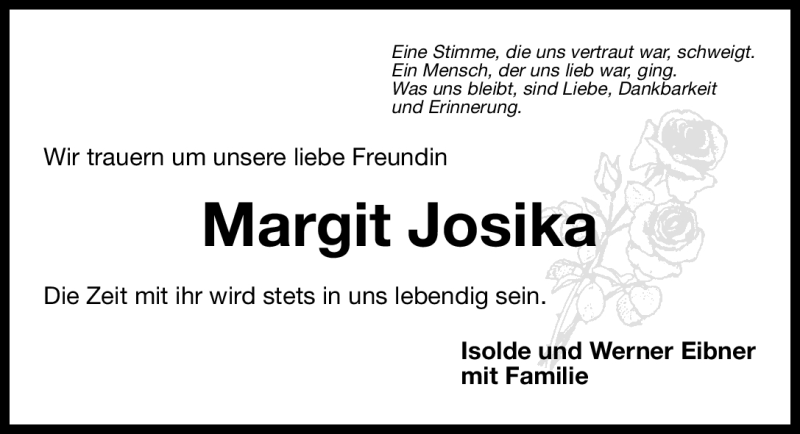  Traueranzeige für Margit Josika vom 04.05.2011 aus Nürnberger Nachrichten