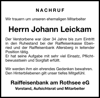 Traueranzeige von Johann Leikam von Nürnberger Nachrichten