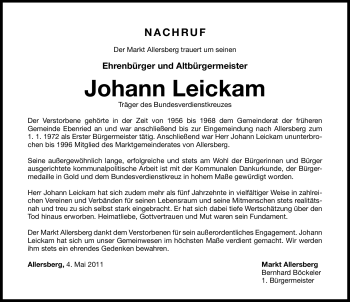 Traueranzeige von Johann Leikam von Nürnberger Nachrichten