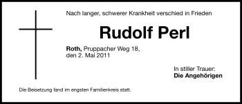 Traueranzeige von Rudolf Perl von Nürnberger Nachrichten