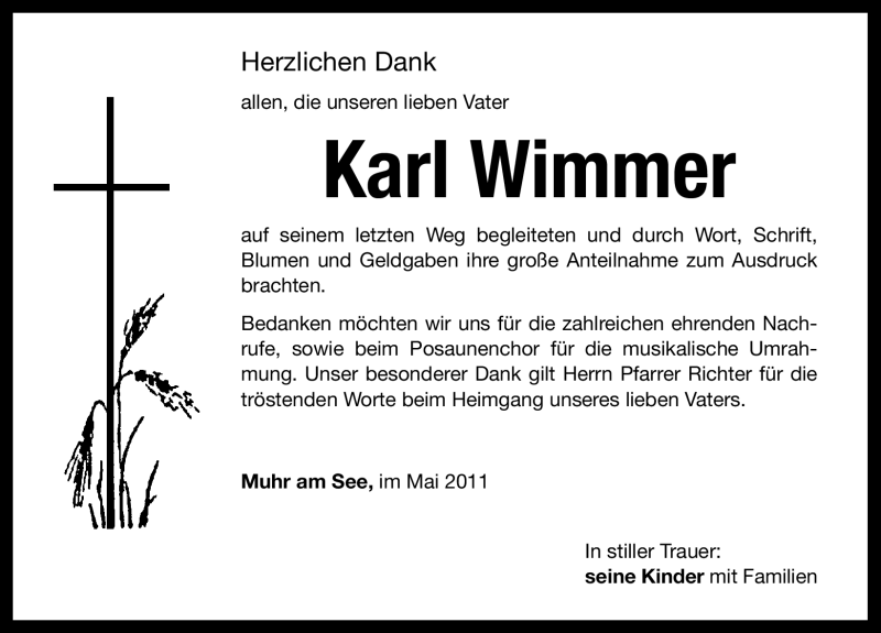  Traueranzeige für Karl Wimmer vom 07.05.2011 aus Nürnberger Nachrichten
