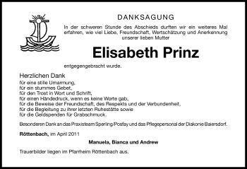Traueranzeige von Elisabeth Prinz von Nürnberger Nachrichten