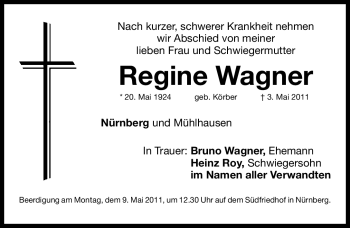 Traueranzeige von Regine Wagner von Nürnberger Nachrichten