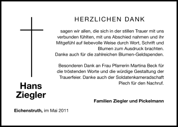 Traueranzeige von Hans Ziegler von Nürnberger Nachrichten