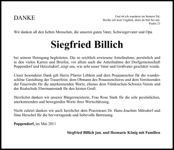 Traueranzeige von Siegfried Billich von Nürnberger Nachrichten