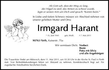 Traueranzeige von Irmgard Harant von Nürnberger Nachrichten