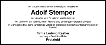 Traueranzeige von Adolf Stemper von Nürnberger Nachrichten