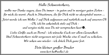 Traueranzeige von Schwesterherz  von Nürnberger Nachrichten