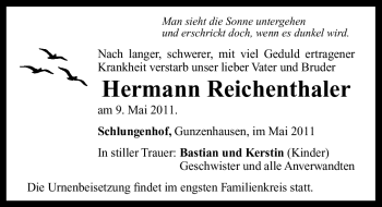 Traueranzeige von Hermann Reichenthaler von Nürnberger Nachrichten