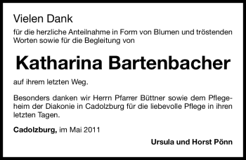 Traueranzeige von Katharina Bartenbacher von Nürnberger Nachrichten