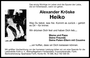 Traueranzeige von Alexander Kröske von Nürnberger Nachrichten