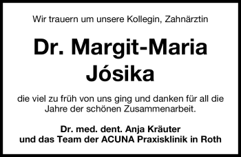 Traueranzeige von Margit-Maria Josika von Nürnberger Nachrichten