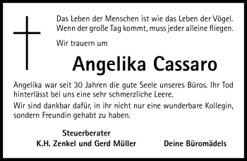Traueranzeige von Angelika Cassaro von Nürnberger Nachrichten