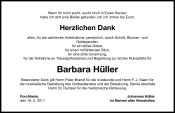 Traueranzeige von Barbara Hüller von Nürnberger Nachrichten