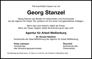 Traueranzeige von Georg Stanzel von Nürnberger Nachrichten