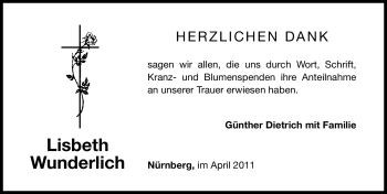 Traueranzeige von Lisbeth Wunderlich von Nürnberger Nachrichten