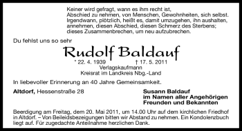 Traueranzeige von Rudolf Baldauf von Nürnberger Nachrichten