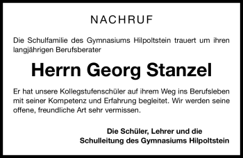 Traueranzeige von Georg Stanzel von Nürnberger Nachrichten