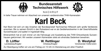 Traueranzeige von Karl Beck von Nürnberger Nachrichten
