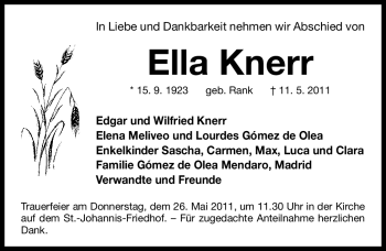 Traueranzeige von Ella Knerr von Nürnberger Nachrichten