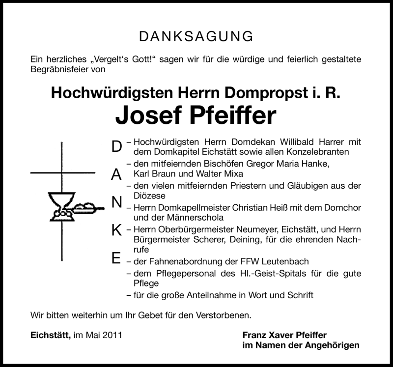  Traueranzeige für Josef Pfeiffer vom 21.05.2011 aus Nürnberger Nachrichten