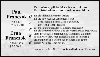 Traueranzeige von Erna und Paul Franczok  von Nürnberger Nachrichten