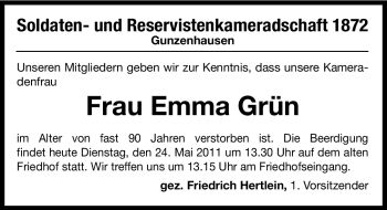 Traueranzeige von Emma Grün von Nürnberger Nachrichten