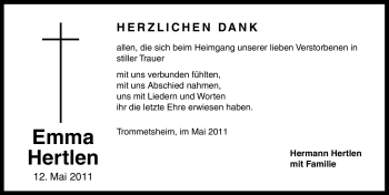 Traueranzeige von Emma Hertlen von Nürnberger Nachrichten