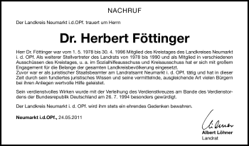 Traueranzeige von Herbert Föttinger von Nürnberger Nachrichten
