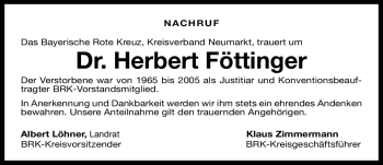 Traueranzeige von Herbert Föttinger von Nürnberger Nachrichten