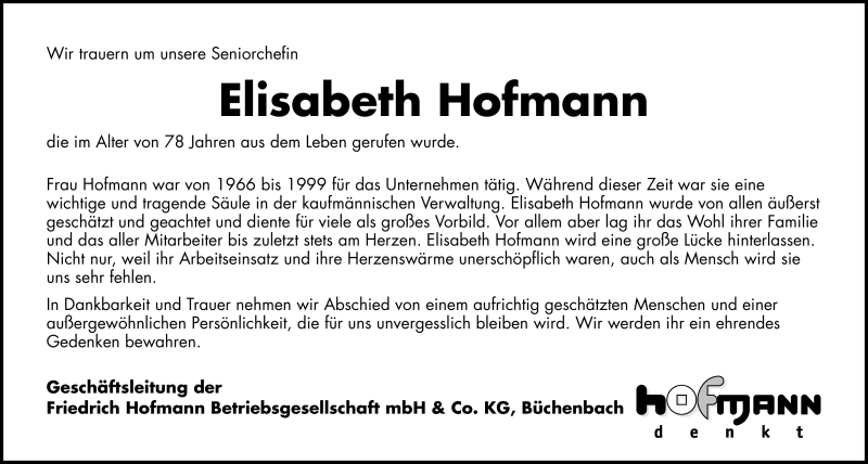  Traueranzeige für Elisabeth Hofmann vom 25.05.2011 aus Nürnberger Nachrichten