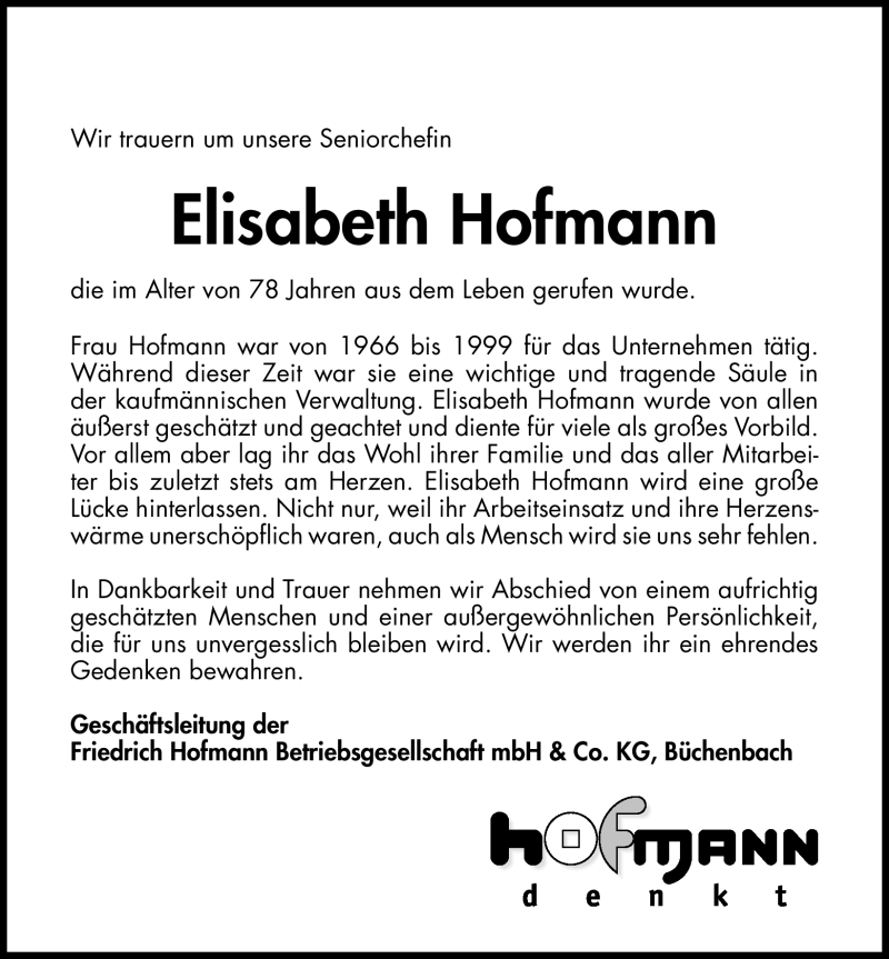  Traueranzeige für Elisabeth Hofmann vom 25.05.2011 aus Nürnberger Nachrichten