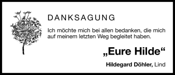 Traueranzeige von Hildegard Döhler von Nürnberger Nachrichten