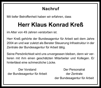 Traueranzeige von Klaus Konrad Kreß von Nürnberger Nachrichten