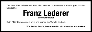 Traueranzeige von Franz Lederer von Nürnberger Nachrichten