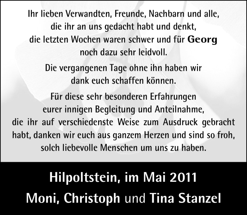  Traueranzeige für Georg Stanzel vom 27.05.2011 aus Nürnberger Nachrichten