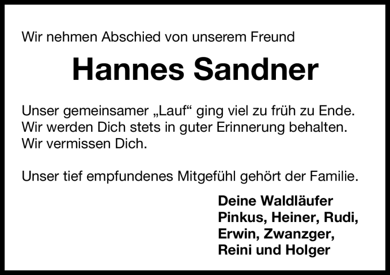  Traueranzeige für Johannes Sandner vom 27.05.2011 aus Nürnberger Nachrichten