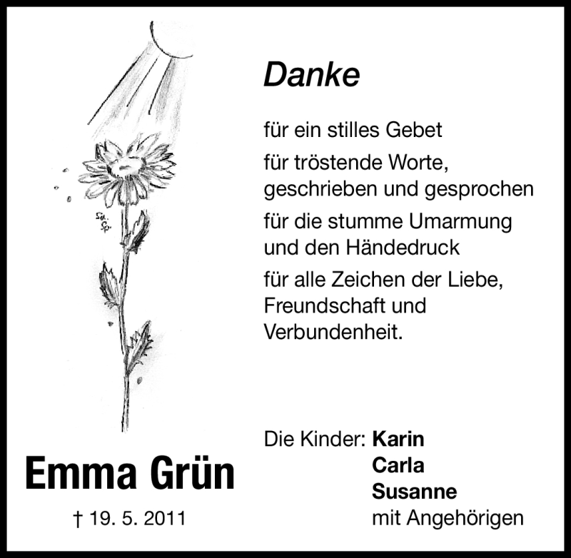  Traueranzeige für Emma Grün vom 28.05.2011 aus Nürnberger Nachrichten