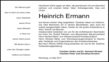Traueranzeige von Heinrich Ermann von Nürnberger Nachrichten
