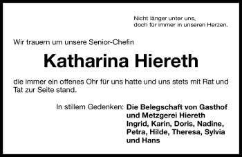 Traueranzeige von Katharina Hiereth von Nürnberger Nachrichten