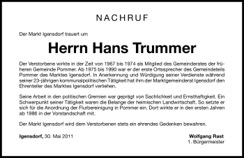 Traueranzeige von Hans Trummer von Nürnberger Nachrichten