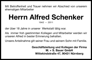 Traueranzeige von Alfred Schenker von Nürnberger Nachrichten