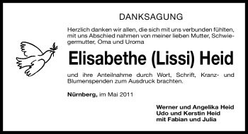 Traueranzeige von Elisabethe Heid von Nürnberger Nachrichten