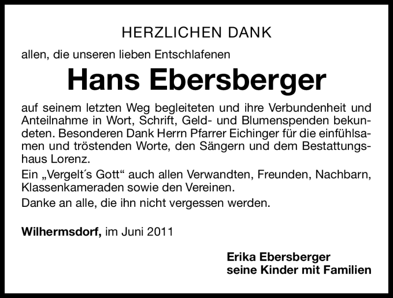  Traueranzeige für Hans Ebersberger vom 06.06.2011 aus Nürnberger Nachrichten