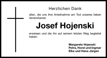 Traueranzeige von Josef Hojenski von Nürnberger Nachrichten