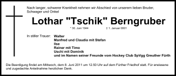 Traueranzeige von Lothar Berngruber von Nürnberger Nachrichten